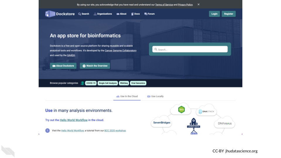 Screenshot of Dockstore home page.