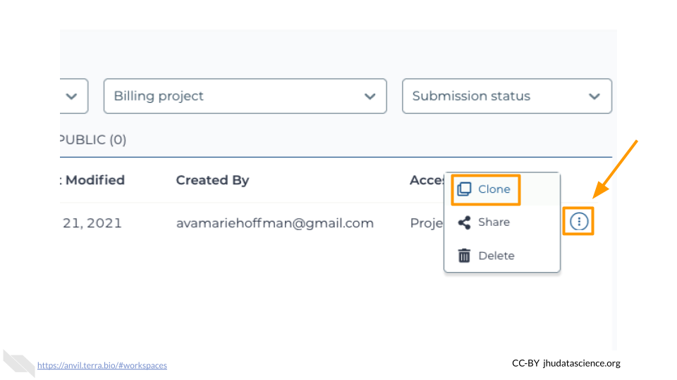 Screenshot showing the teardrop button. The button has been clicked revealing the 'clone' option. The Clone option and the teardrop button are highlighted.